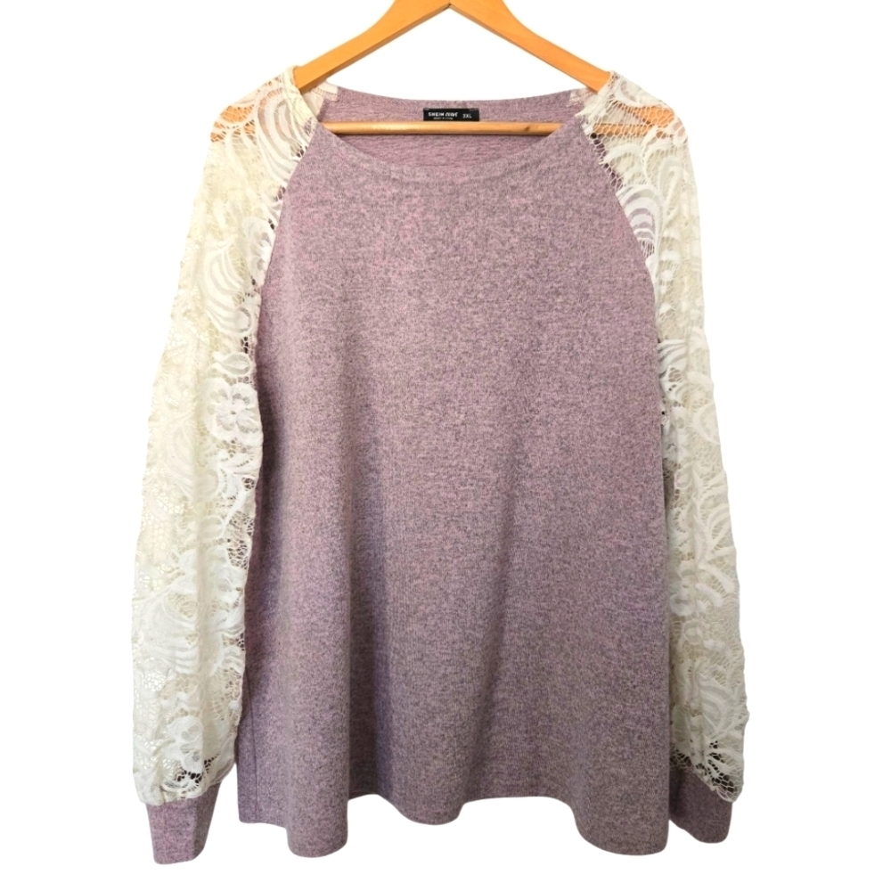 Shein Purple Sweater with Lace Sleeves Size 3xl